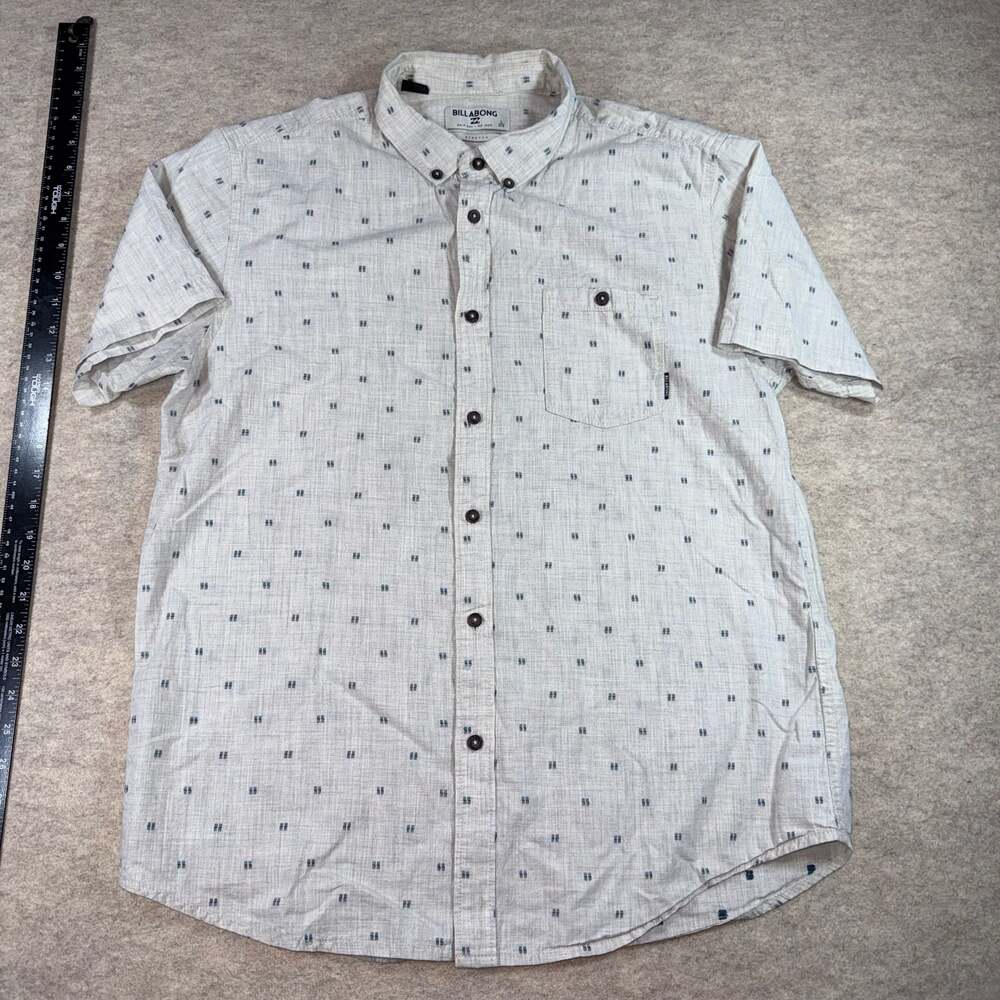 Billabong Stretch Mens Large Gray Blue Dobby Short Sleeve Button Down Surf Y2K